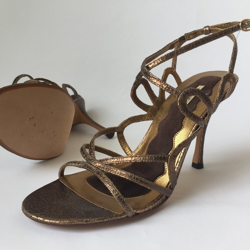 Max Studio Gold Leather Strappy Stiletto Sandals – Size 7